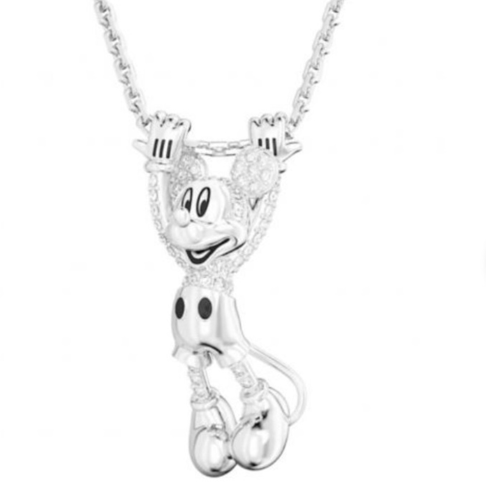 Swarovski Disney Standing Mickey Mouse Pendant, White and Rhodium Plated